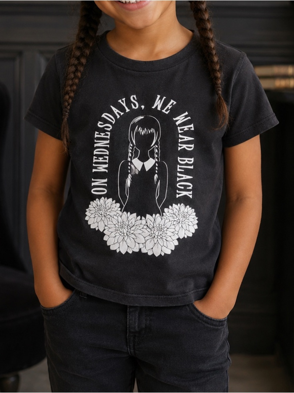 Wednesday Adams Black Graphic Kids T-Shirt